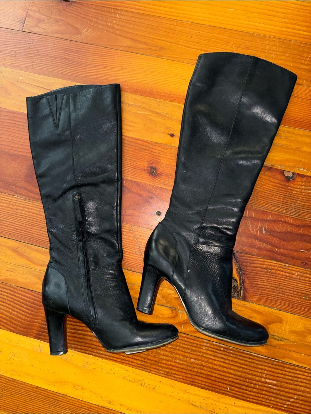 Sam Edelman Black Leather Knee-High Heel Boots 6.5